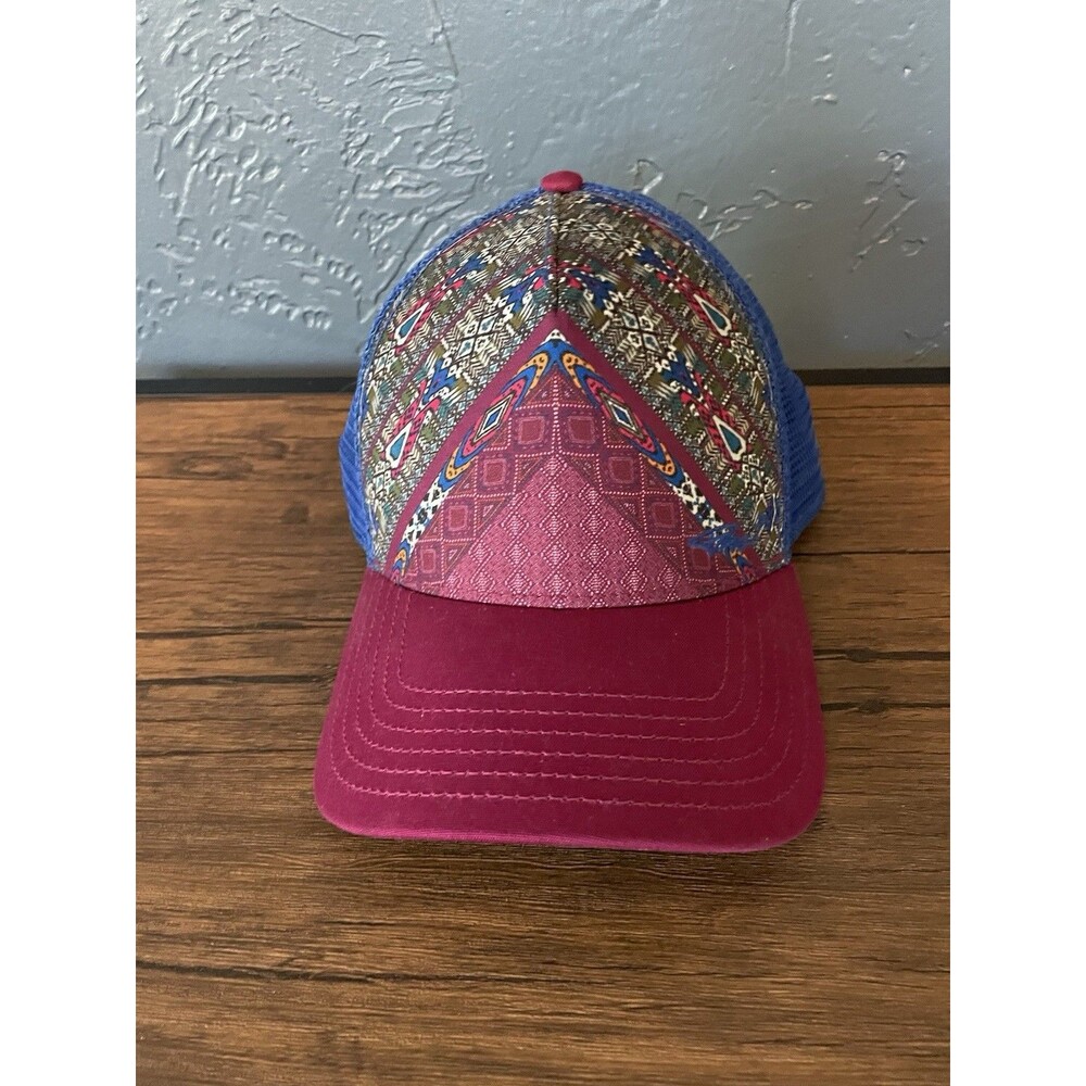 Prana Trucker Hat Blue One Size Adjustable Geometric Print Mesh Snapback Hat